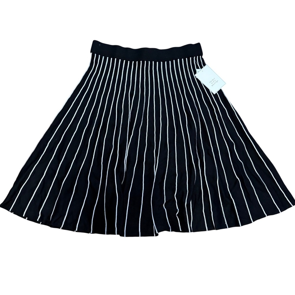 Calligraphie Black White Striped Knit A-Line‎ Skirt XL New With Tags Rayon Blend